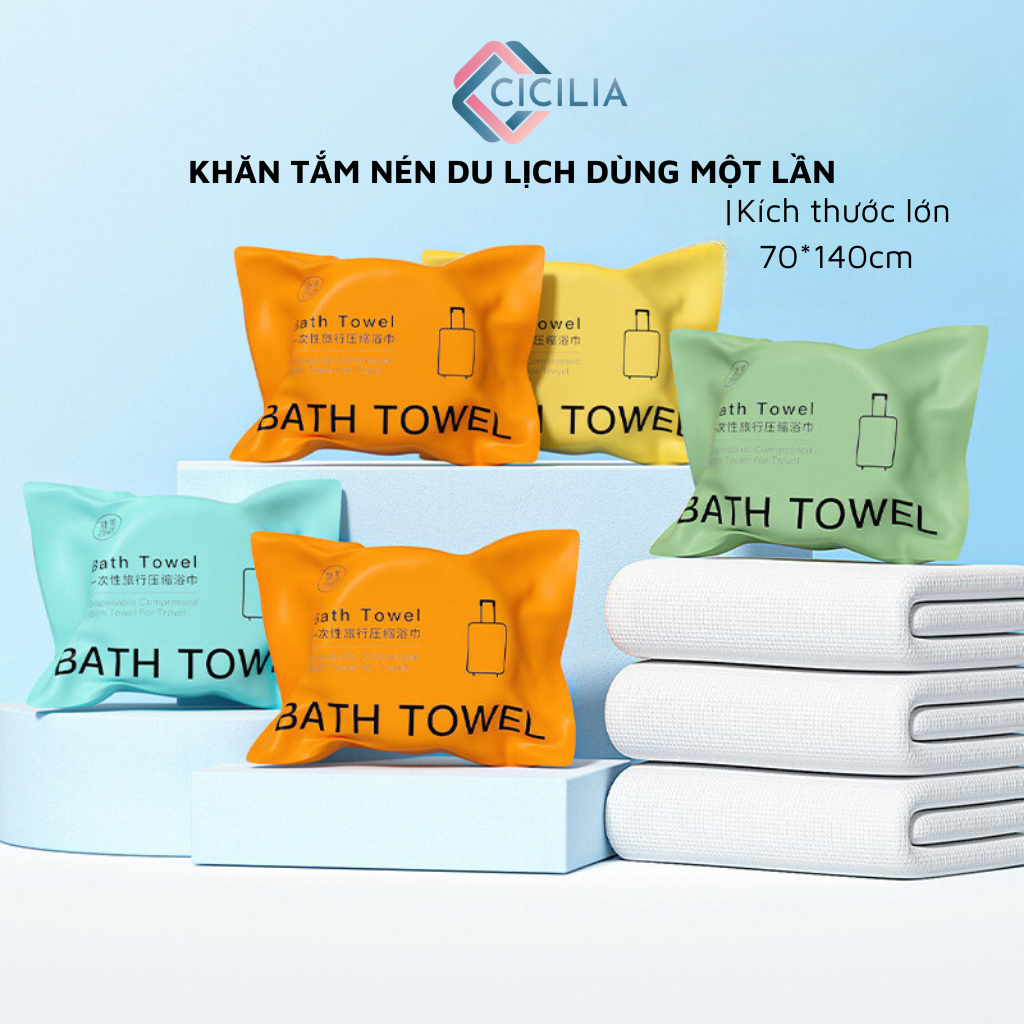 Khăn Tắm Nén Du Lịch CICILIA 70x140cm Dùng 1 Lần Cotton Tiện Lợi- Khăn Tắm Nén Khách Sạn CI-076
