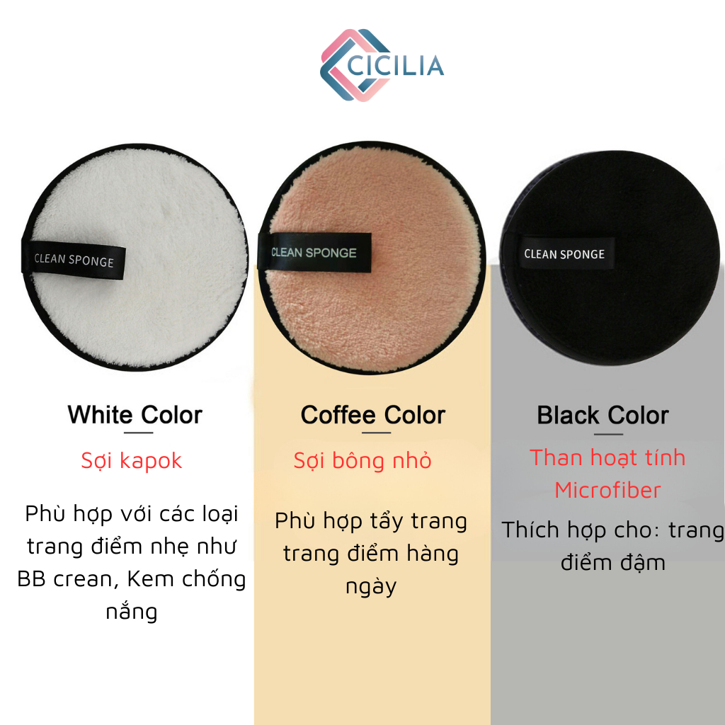 Bông Tẩy Trang Rửa Mặt CICILIA Làm Sạch Sâu Có Thể Tái Sử Dụng Khăn Lau Mặt Mềm Microbiber CI-075