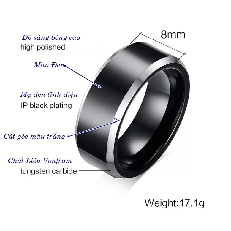 Nhẫn Trơn Nam Thép Titan Không Gỉ. Nhẫn Thời Trang Nam Basic. Nhẫn unisex 2 màu đen trắng