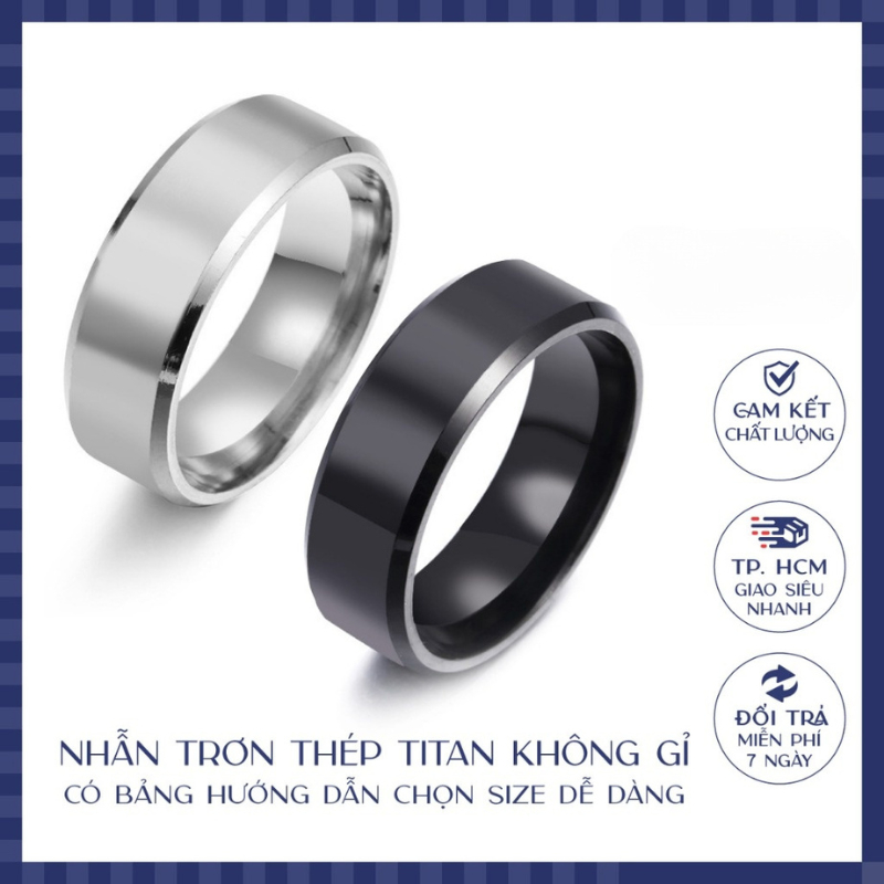 Nhẫn Nam Trơn Không Gỉ. Nhẫn Đen Bạc Trơn Nam Đẹp. Nhẫn Nam Nữ Titan Basic Sáng Bóng Unisex size từ 6 - 10
