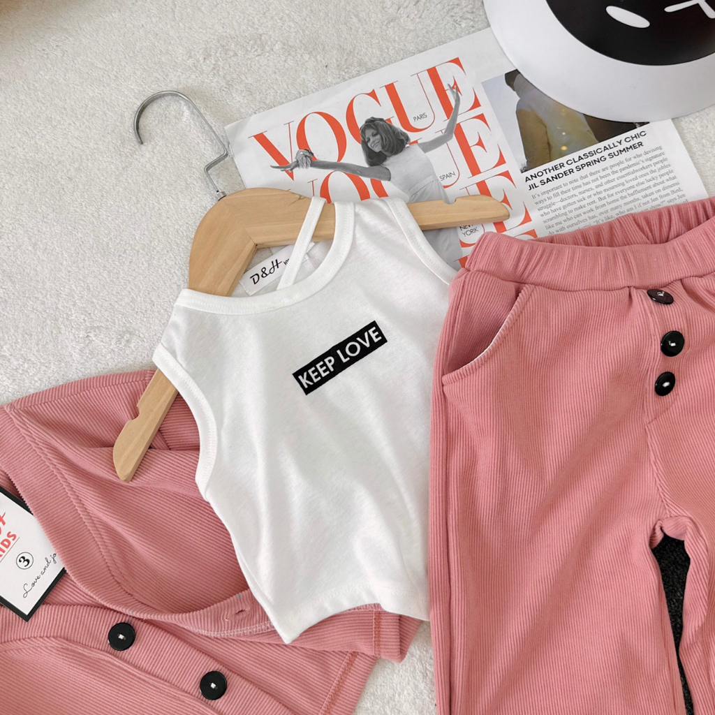 Bộ Thu Đông 3 Chi Tiết Cho Bé Gái WOWKIDS, Set 3 Chi Tiết Dài Tay Kèm Áo Sát Nách Cho Bé Gái Chất Len Tăm Mềm Mại