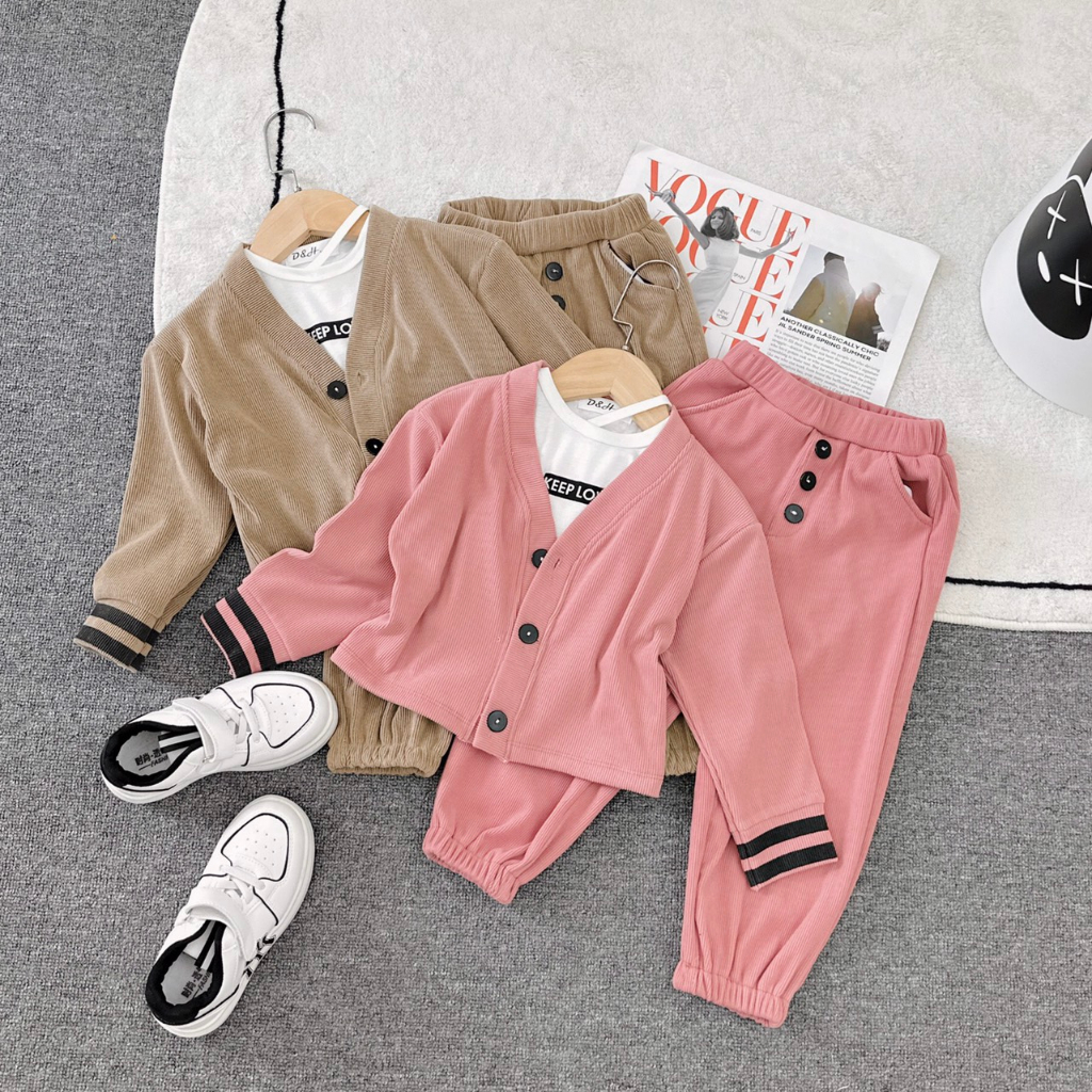 Bộ Thu Đông 3 Chi Tiết Cho Bé Gái WOWKIDS, Set 3 Chi Tiết Dài Tay Kèm Áo Sát Nách Cho Bé Gái Chất Len Tăm Mềm Mại