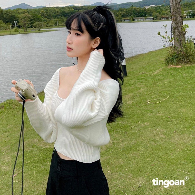 [Ảnh thật trải sàn] Mee Sweater - Áo len nữ tay bồng cổ vuông lượn viền Hàn Quốc