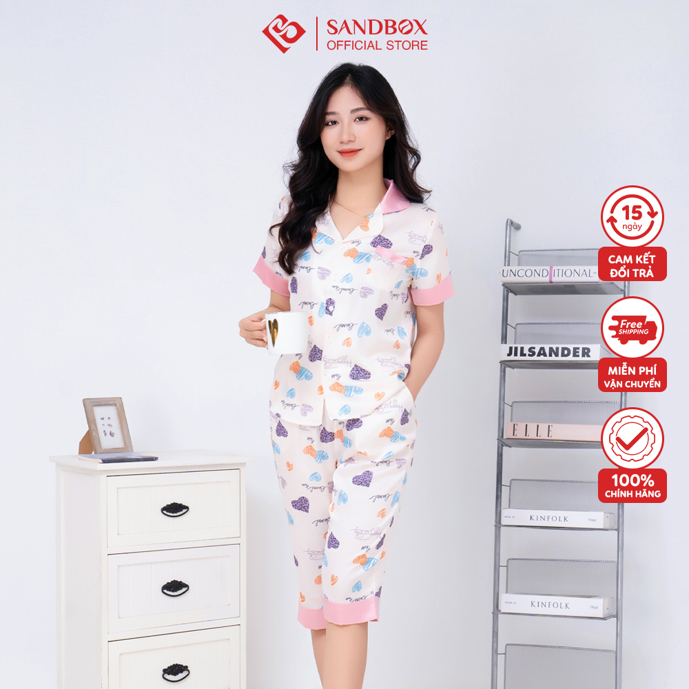 Đồ Bộ Nữ Mặc Nhà Pijama Lụa Nhật Mềm Mát Mùa Hè SANDBOX Thiết Kế Tay Cộc Quần Lửng Họa Tiết Nhã Nhặn - BLL22005