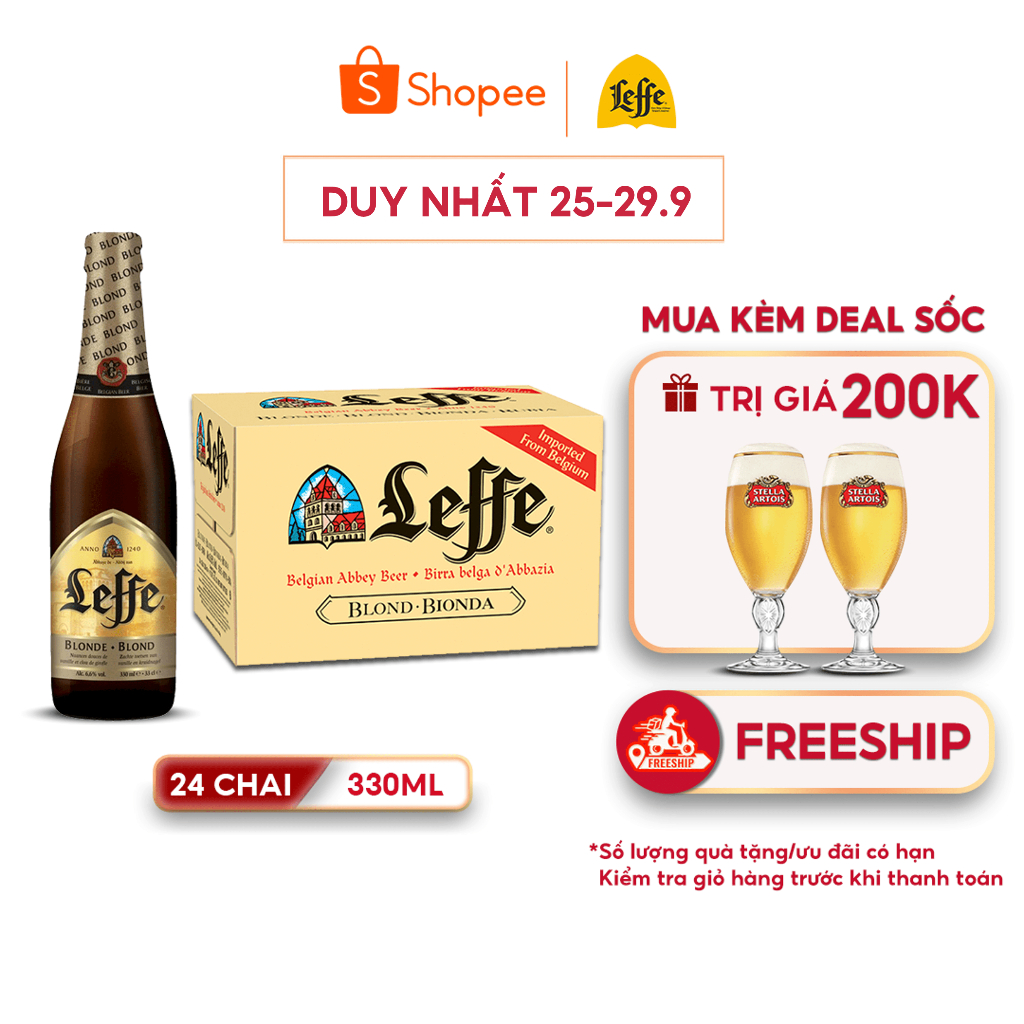 Thùng 24 Chai Leffe Blonde (Leffe Vàng) - Bia Nhập Khẩu