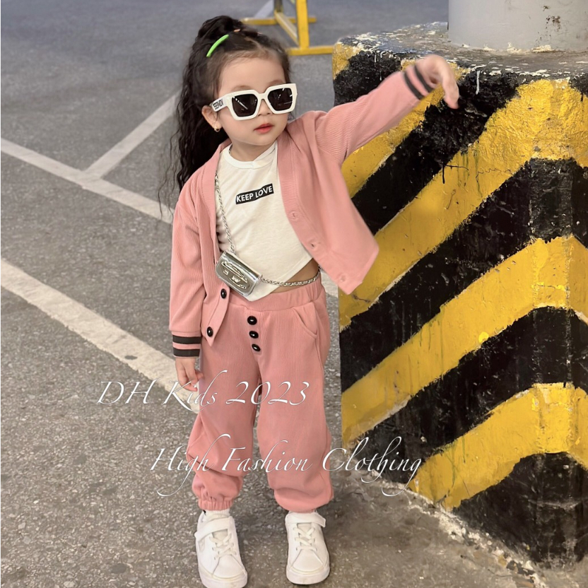 Bộ Thu Đông 3 Chi Tiết Cho Bé Gái WOWKIDS, Set 3 Chi Tiết Dài Tay Kèm Áo Sát Nách Cho Bé Gái Chất Len Tăm Mềm Mại