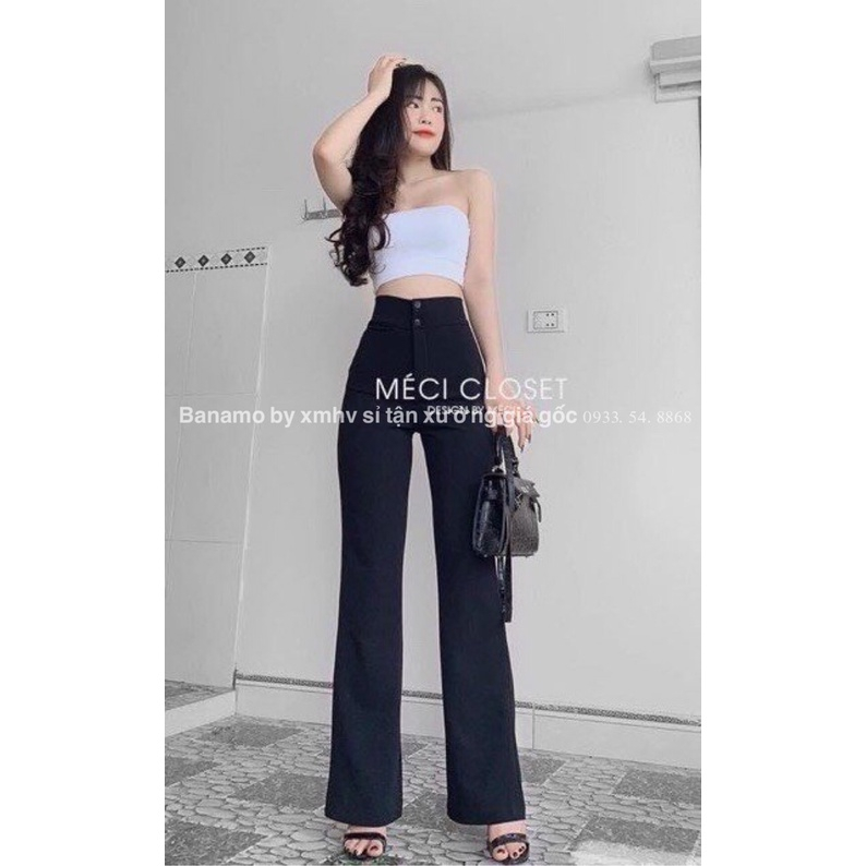 Quần loe cạp cao 2 cúc tôn dáng hack chân dài miên man, che khuyết điểm [Hàng có sẵn] | BigBuy360 - bigbuy360.vn