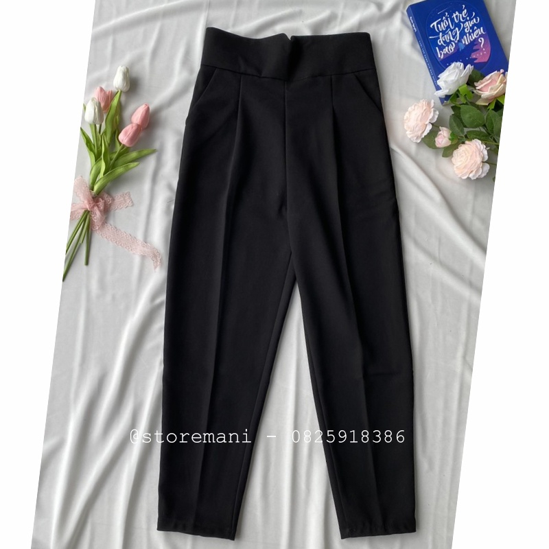 Quần tây nữ lưng cao đi học quần vải baggy cạp v siêu cao nữ khóa sườn màu đen tuyết mưa co giãn nhẹ [ Hàng có sẵn] | BigBuy360 - bigbuy360.vn