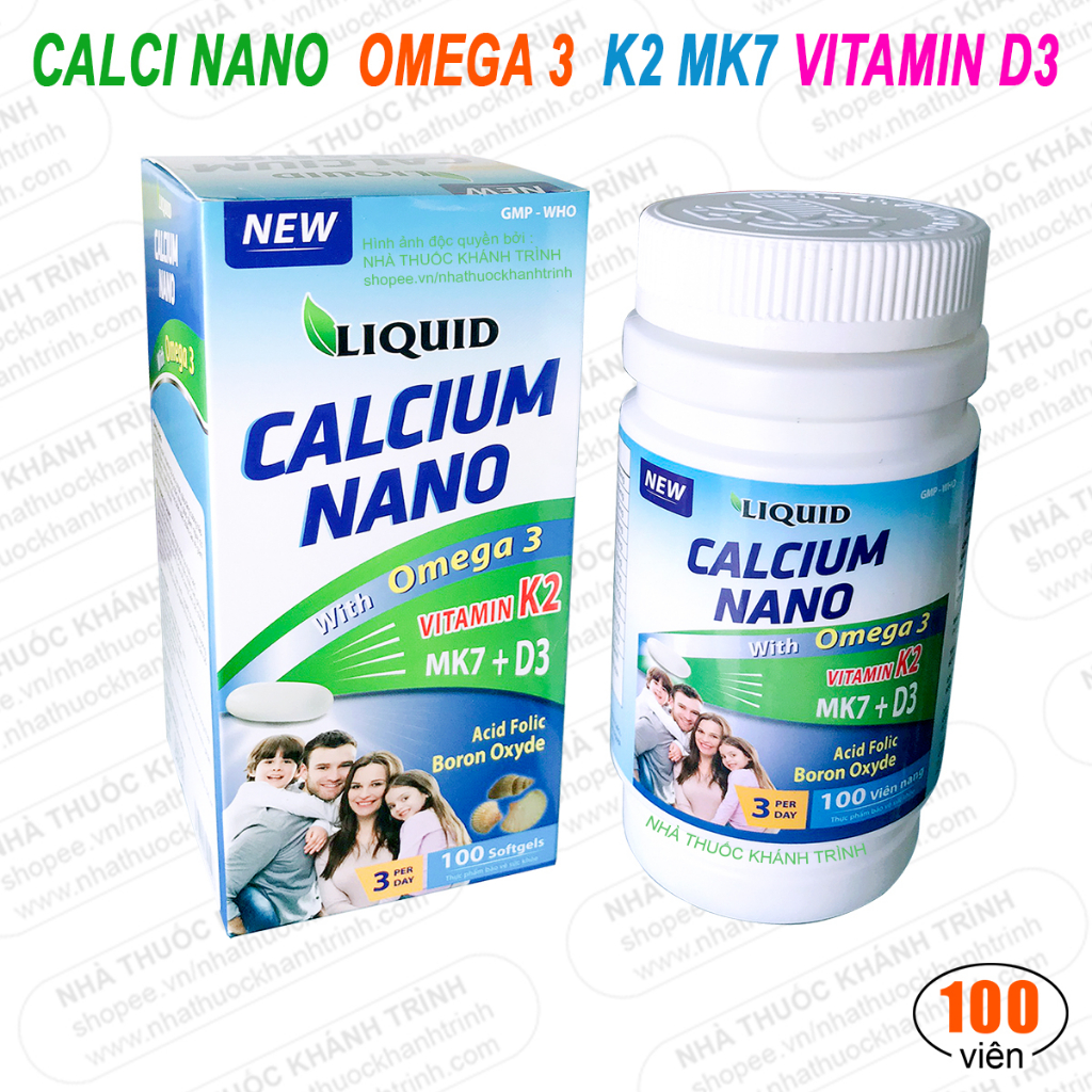 (lọ 100 viên) Calcium Nano with Omega 3, Vitamin K2 MK7 D3 bổ sung và tăng cường hấp thu canxi