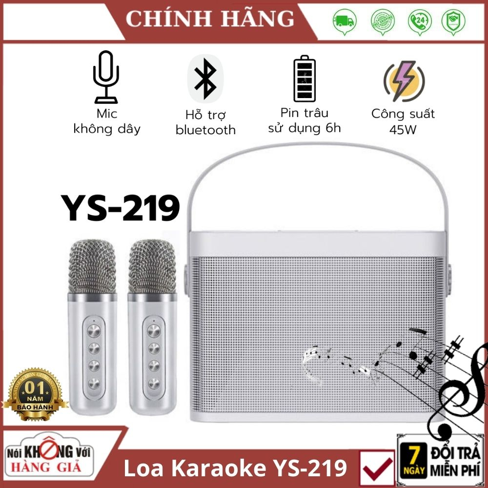 Loa bluetooth karaoke YS 219 tặng kèm 2 mic không dây Âm thanh sống động hát ấm bass mạnh - ys219 bảo hành 12 tháng