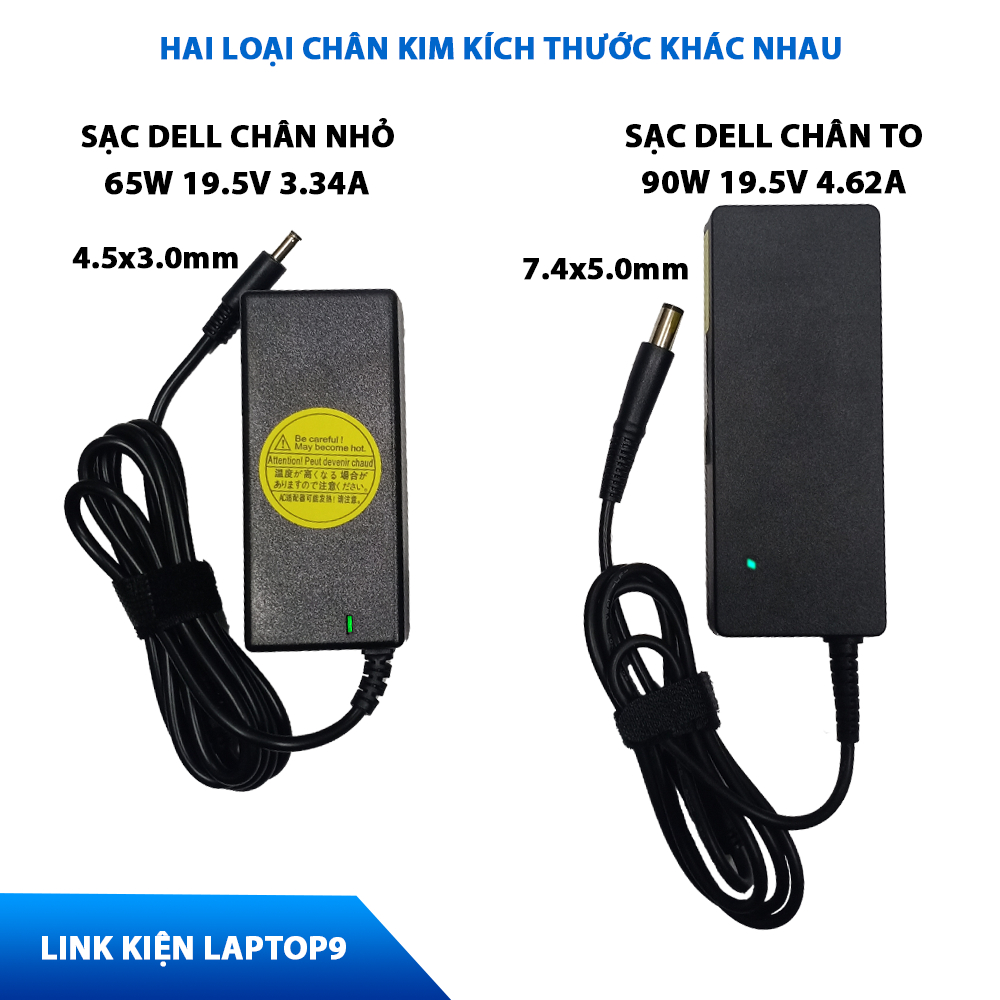 Sạc laptop Dell chân to, chân nhỏ  90W-4.62A, 65W-3.34A Loại Xịn Bảo Hành 12 Tháng Mới 100%