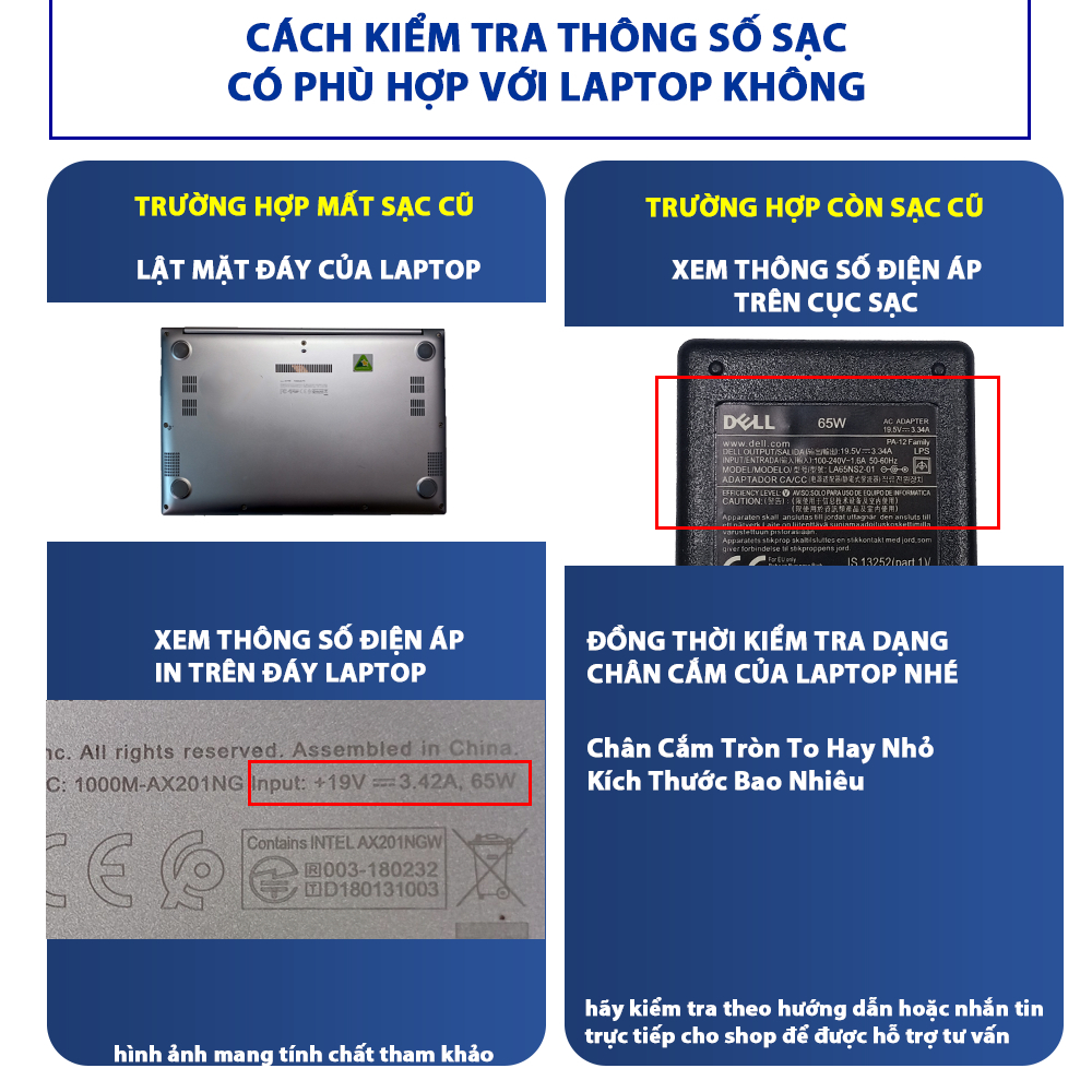 Sạc laptop Dell chân to, chân nhỏ  90W-4.62A, 65W-3.34A Loại Xịn Bảo Hành 12 Tháng Mới 100%