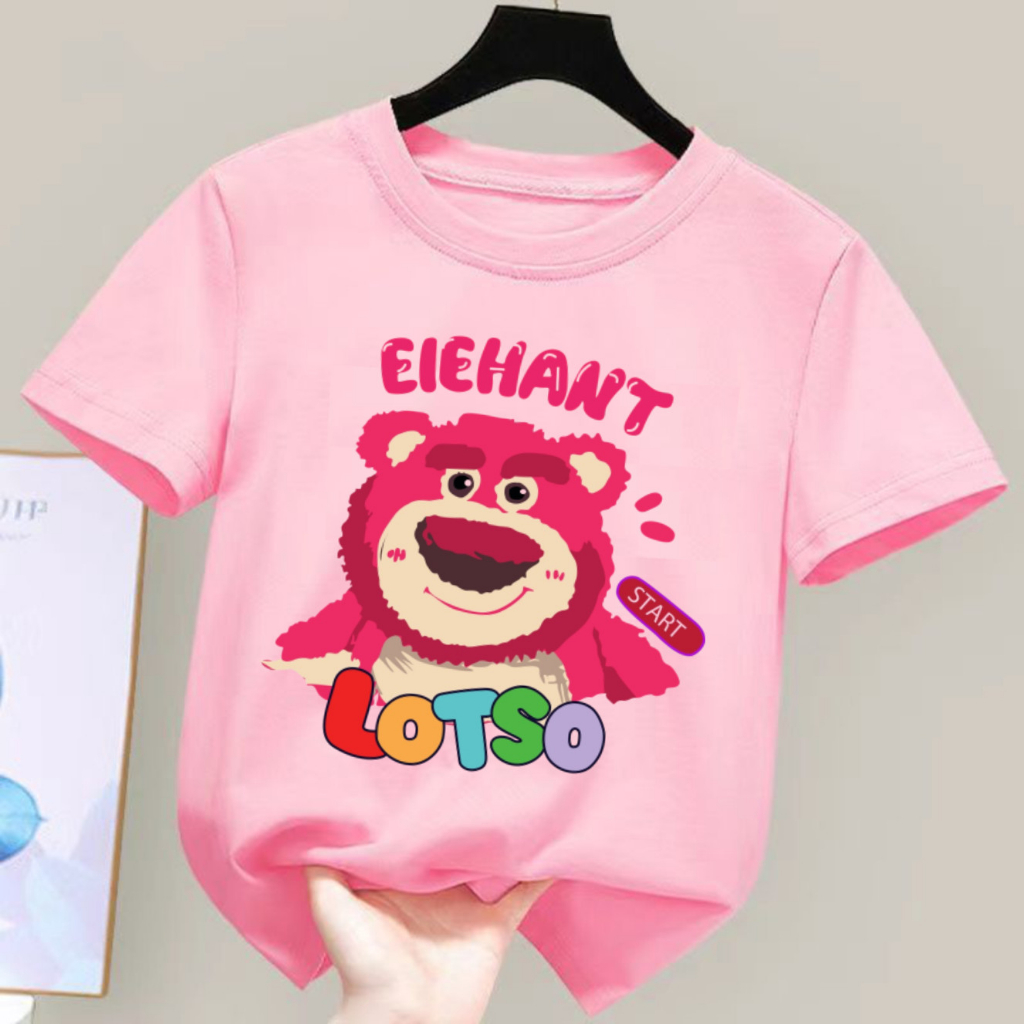 Áo thun màu hồng gấu dâu dễ thương cho bé gái