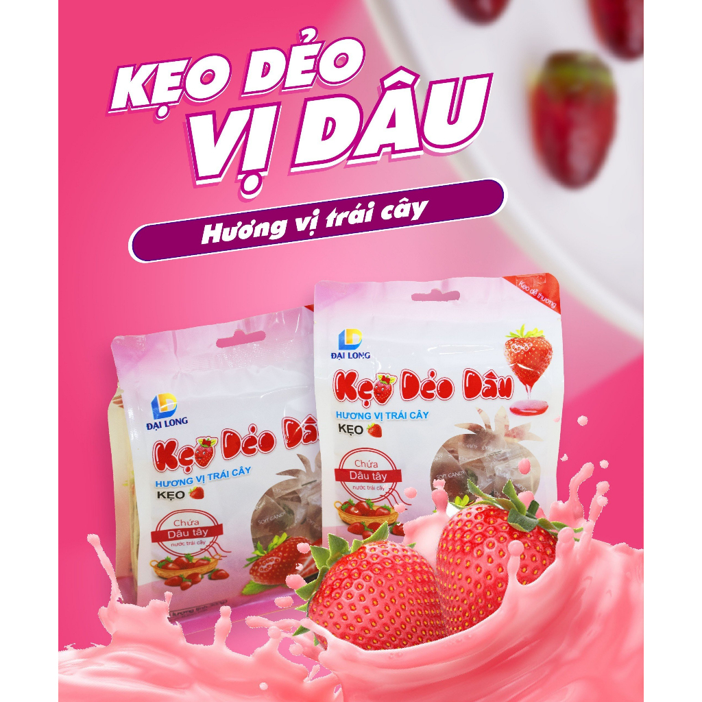 [Túi 300g] Kẹo Dẻo Dâu hình quả dâu 3D chiết xuất nước trái cây Đại Long thơm ngon cho bổ dưỡng