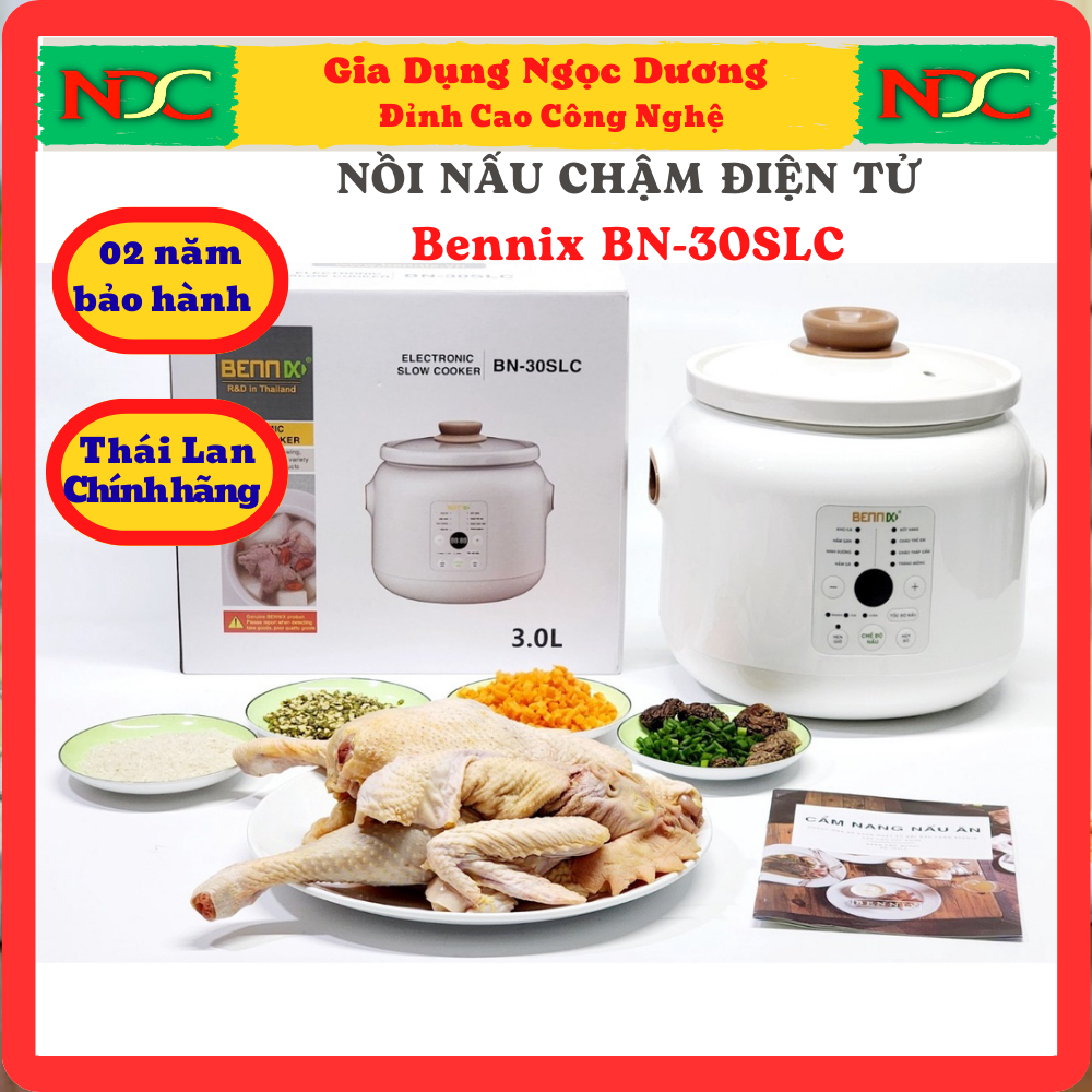Nồi nấu chậm Bennix BN-30SLC dung tích 3L nồi kho cá, hầm gà  ,lõi sứ cao cấp công nghệ Thái Lan