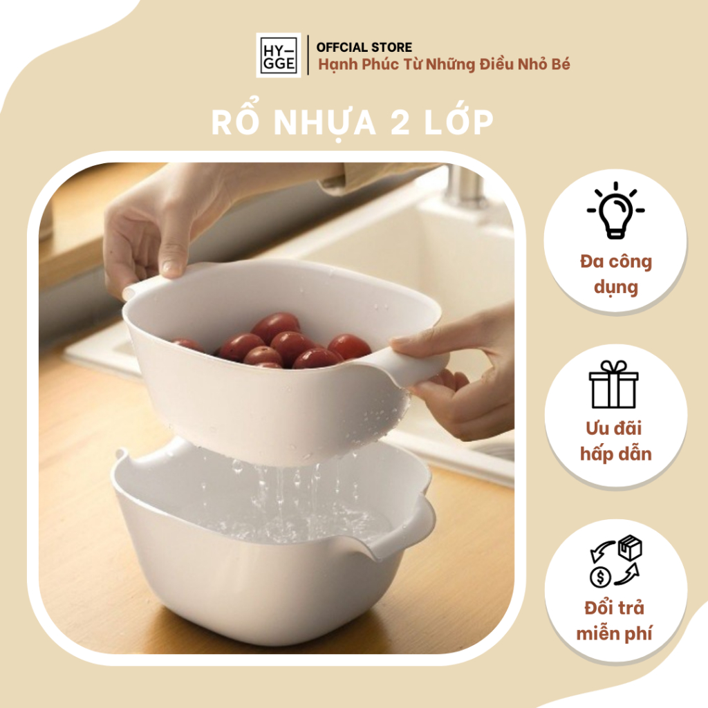 Rổ nhựa 2 lớp có quai cầm
