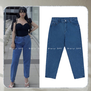 Quần Baggy jeans nữ màu xanh đậm trơn 3119, form đẹp, lưng cao, không giãn [Bigsize 55-86kg]