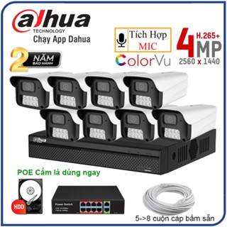 Bộ Camera giám sát IP 4.0MP UHD, Bộ 5,6,7,8 Camera IP Chạy phần mềm Dahua, Kèm Đầy đủ phụ kiện, POE cắm là dùng ngay
