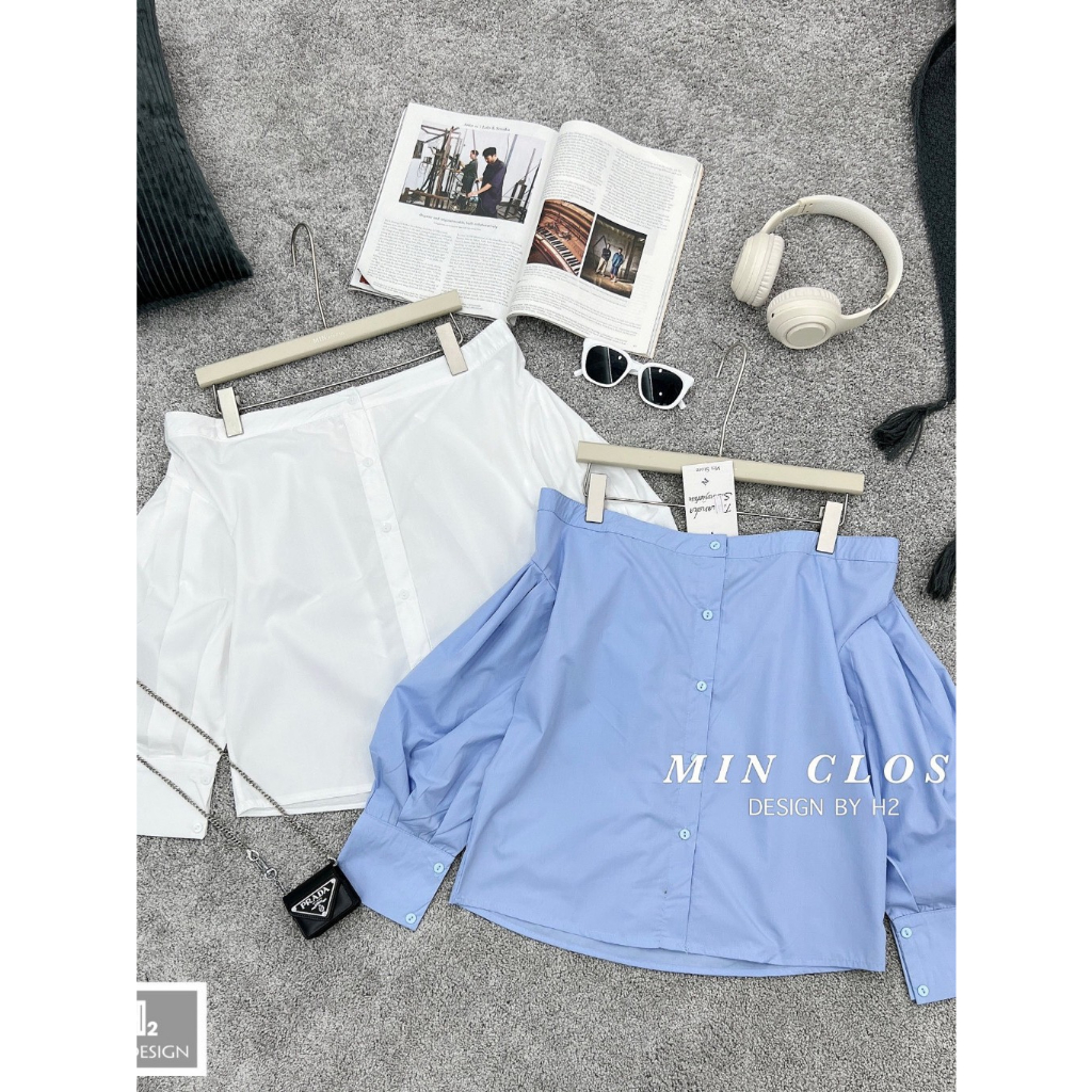 Áo sơ mi nữ áo kiểu trễ vai tay bồng tiểu thư chất thô đẹp xinh xắn bánh bèo PANOSI - A822