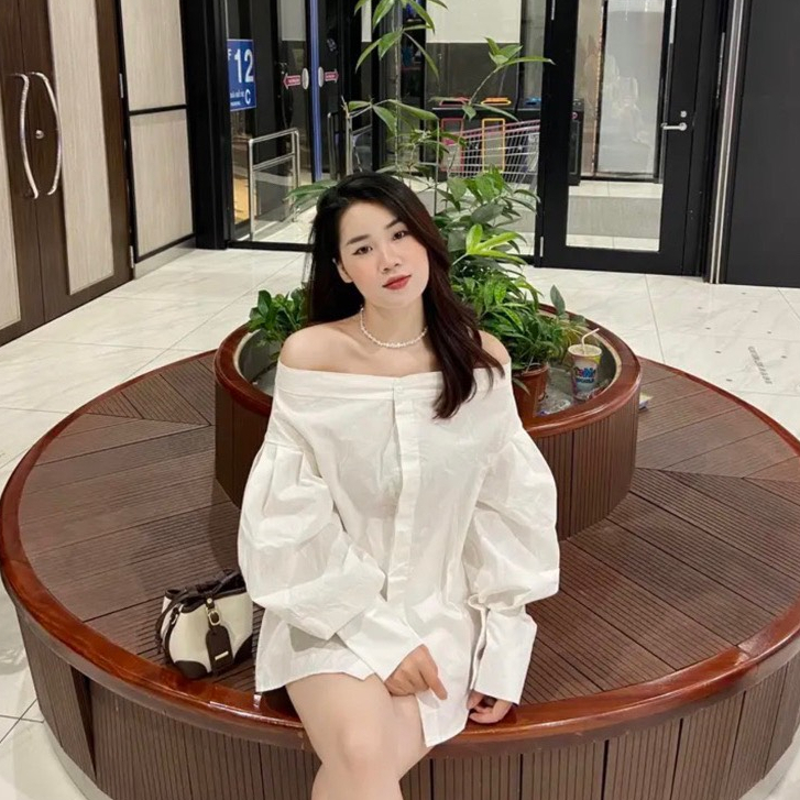 Áo sơ mi nữ áo kiểu trễ vai tay bồng tiểu thư chất thô đẹp xinh xắn bánh bèo PANOSI - A822