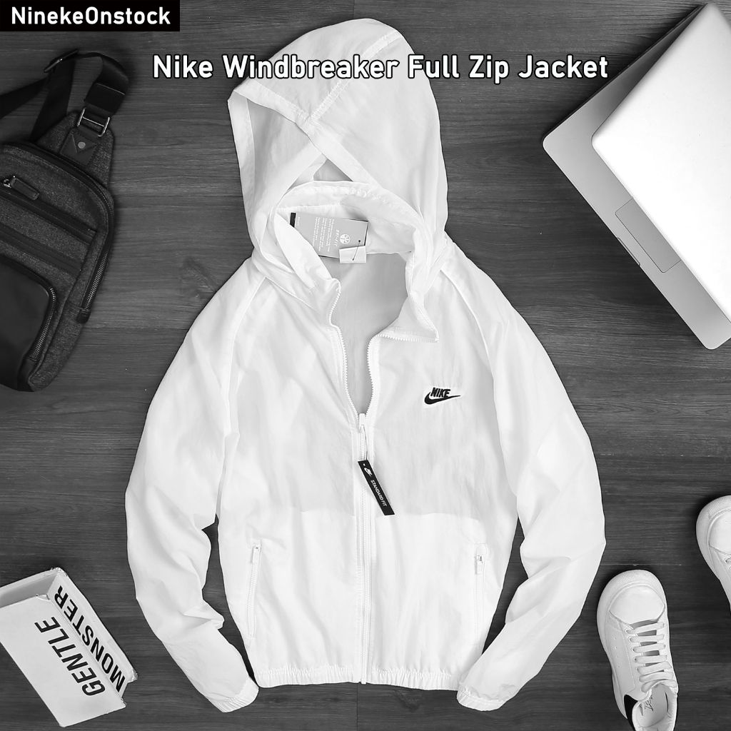 NinekeOnstock - Áo Khoác Gió 1 Lớp Nam, Áo Khoác Nike Windbreaker Full Zip Track Jacket - Trắng