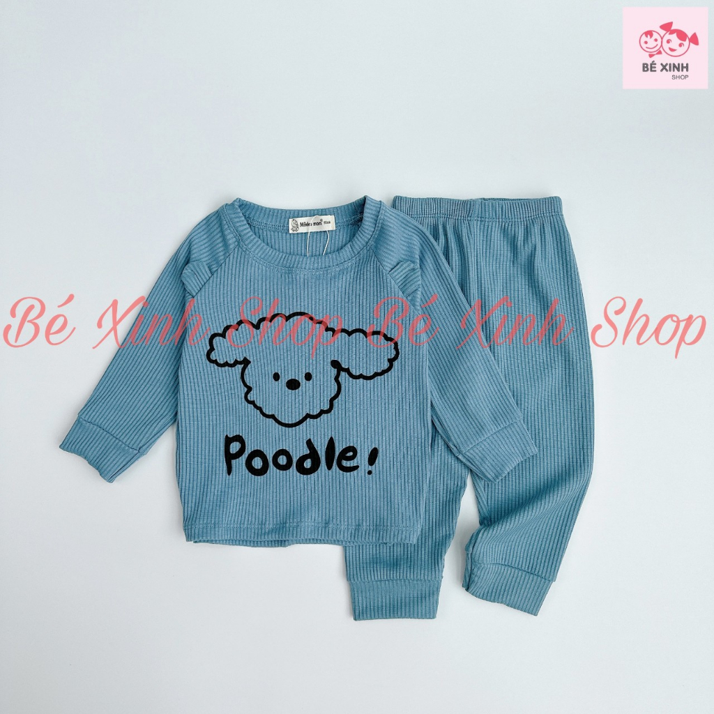 . Thu đông Bộ dài tay cho bé trai bé gái 6-21kg  Quần áo đồ ngủ dài tay Bộ len tăm cho bé trai gái Cừu Poodle