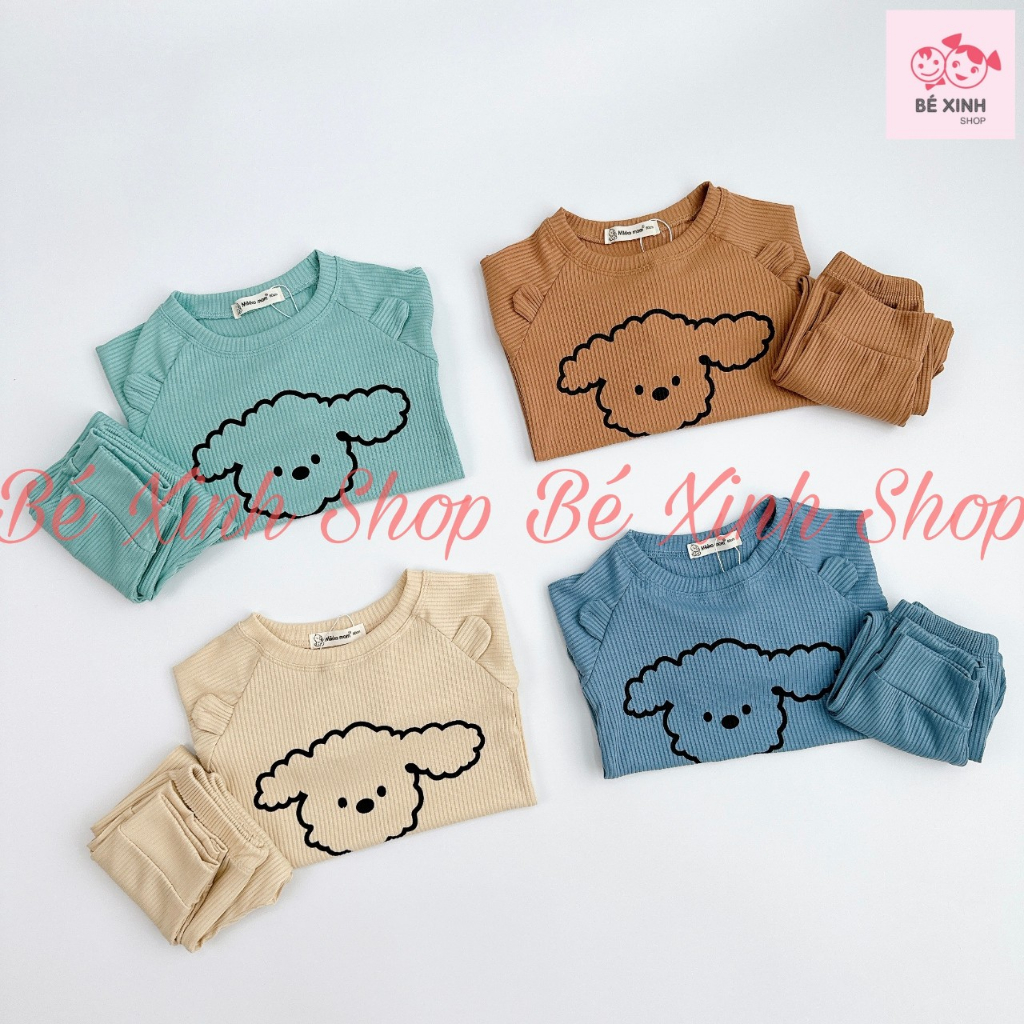 . Thu đông Bộ dài tay cho bé trai bé gái 6-21kg  Quần áo đồ ngủ dài tay Bộ len tăm cho bé trai gái Cừu Poodle