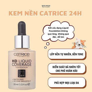 Kem nền kiềm dầu Catrice HD 24h Liquid Coverage Foundation che phủ hoàn hảo 30ml