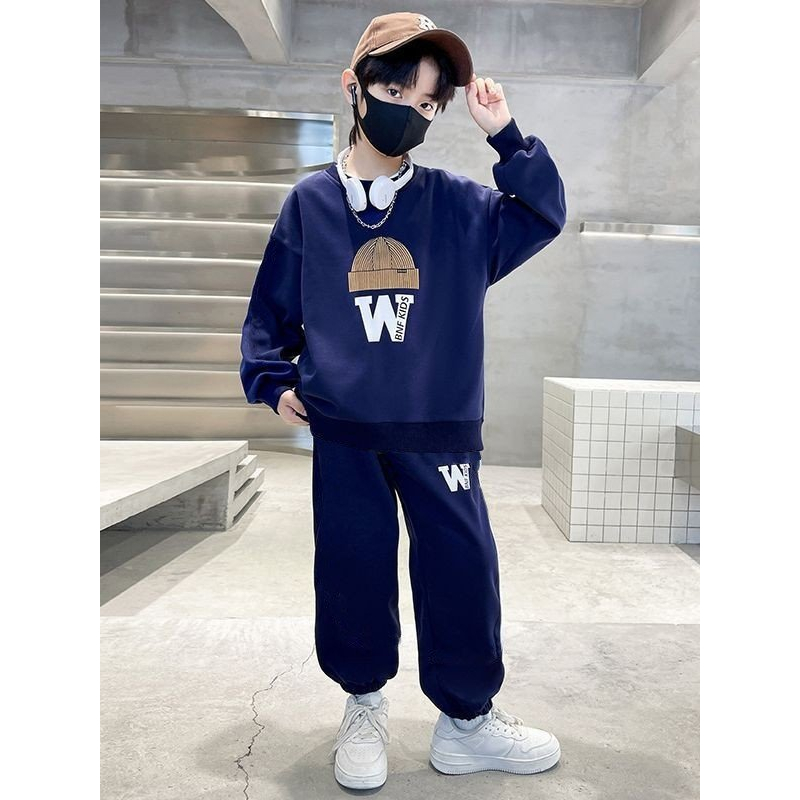 Set quần áo thu đông cho bé trai 14-45kg,bộ thu đông bé trai 4-14 tuổi mẫu W MŨ  , vải nỉ da cá dày dặn.W18