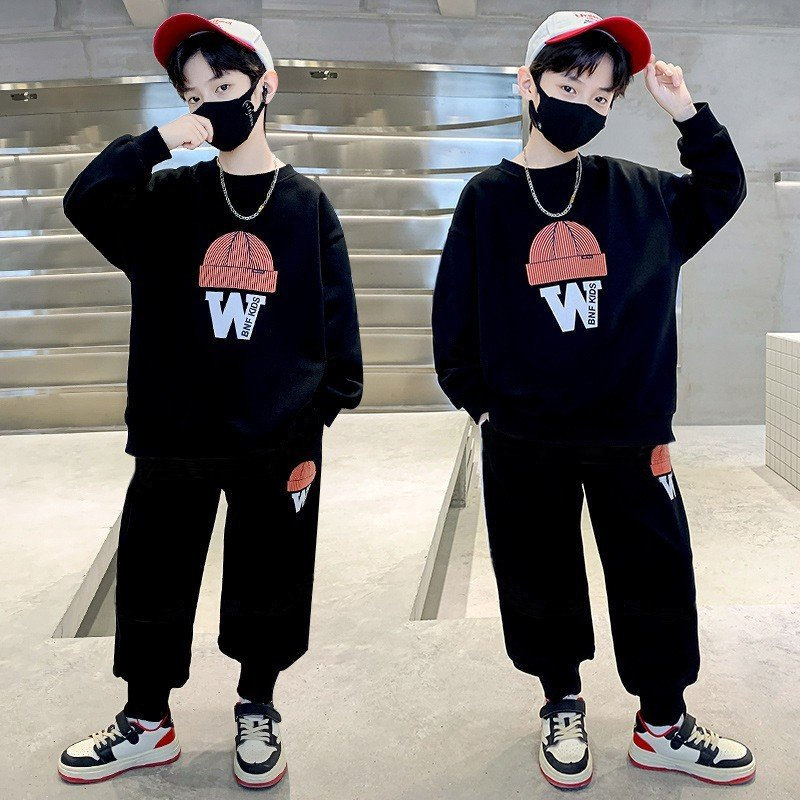 Set quần áo thu đông cho bé trai 14-45kg,bộ thu đông bé trai 4-14 tuổi mẫu W MŨ  , vải nỉ da cá dày dặn.W18