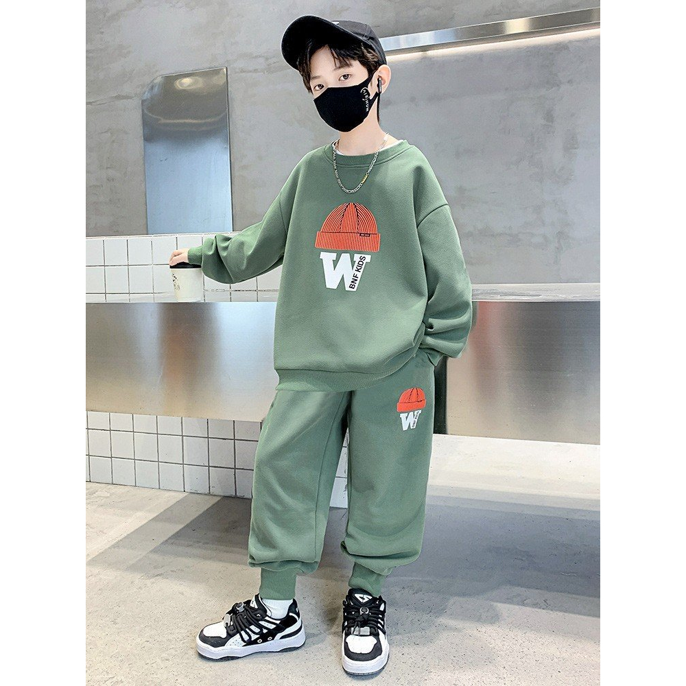 Set quần áo thu đông cho bé trai 14-45kg,bộ thu đông bé trai 4-14 tuổi mẫu W MŨ  , vải nỉ da cá dày dặn.W18