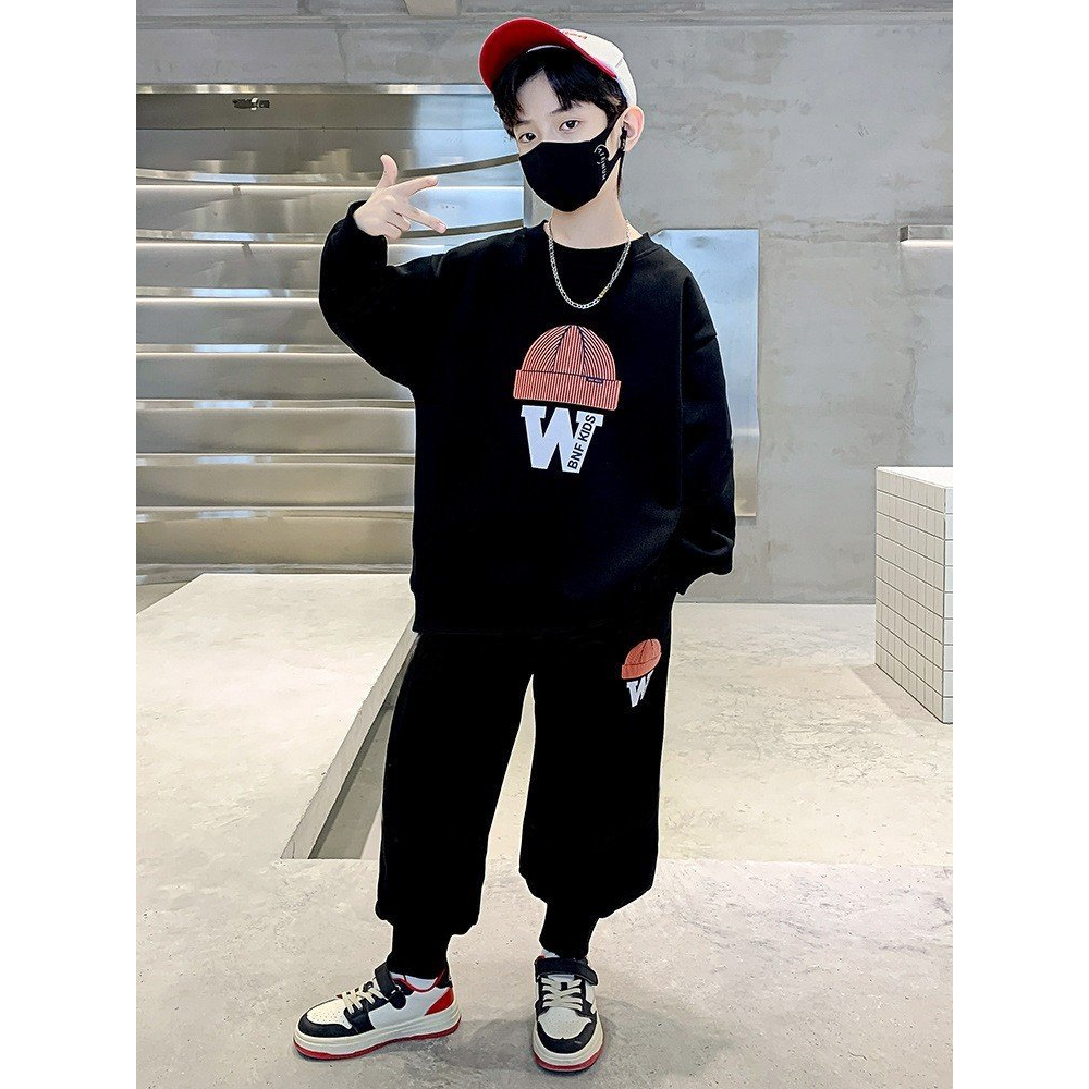 Set quần áo thu đông cho bé trai 14-45kg,bộ thu đông bé trai 4-14 tuổi mẫu W MŨ  , vải nỉ da cá dày dặn.W18