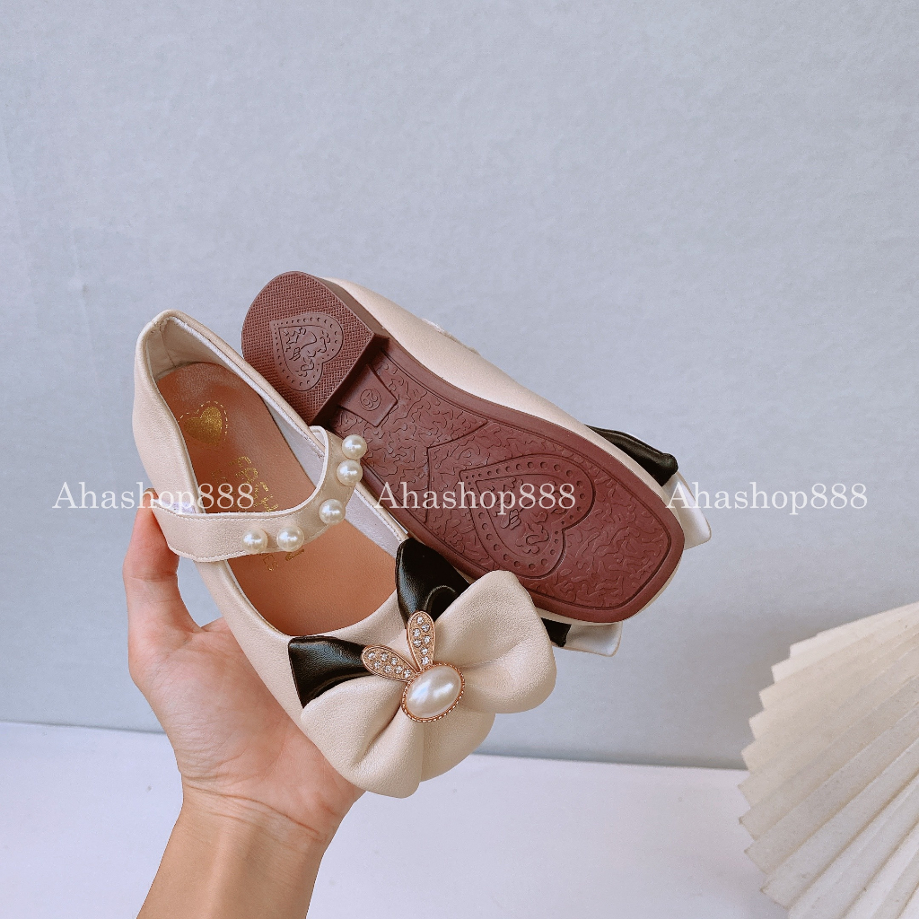 FORM NHỎ Giày Búp Bê Quai Ngọc Đính Nơ Thỏ Lấp Lánh Cho Bé Gái 1-6 Tuổi K220