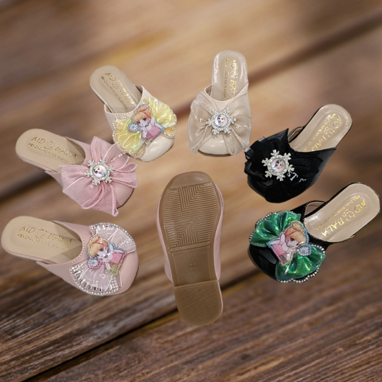 Giày sục nơ công chúa elsa dép sục cho bé gái 1-8 t chất da mềm đế kếp êm ma sát rốt SNELSA.
