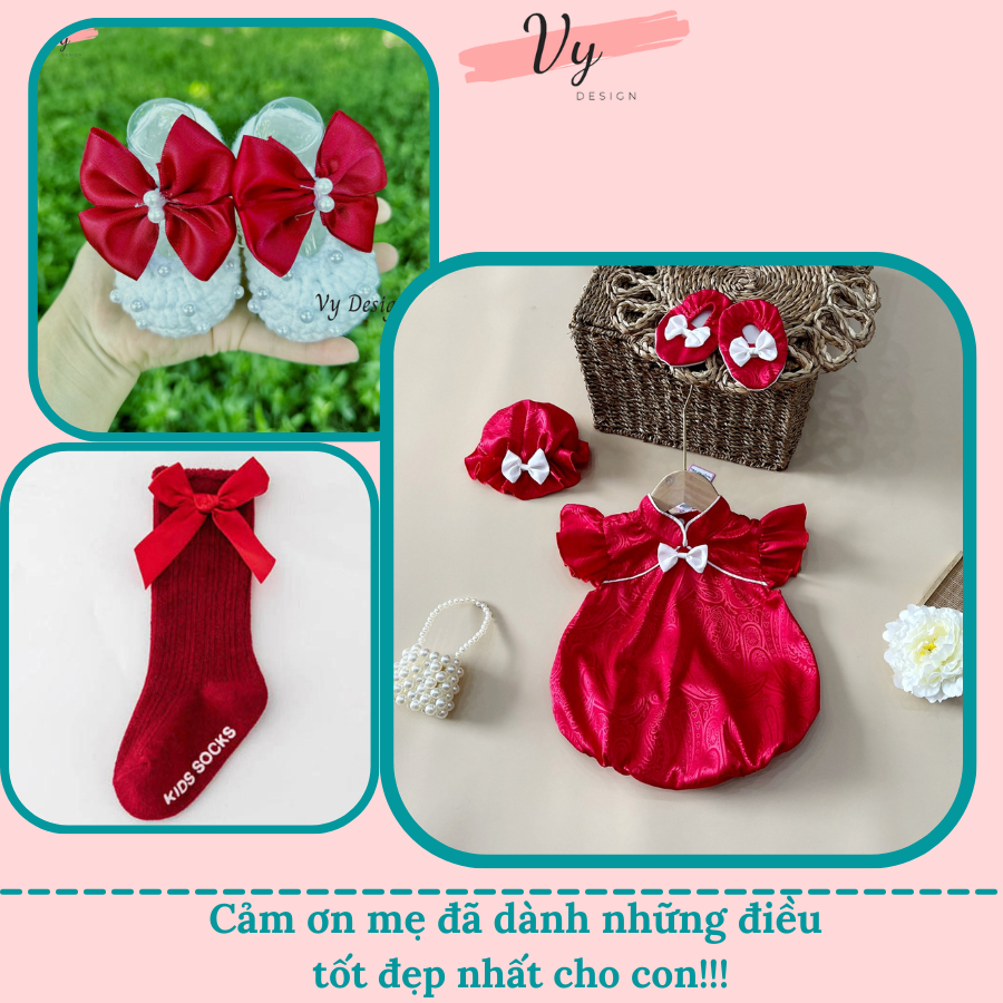 Set Body Bé Gái VY DESIGN. Body Công Chúa Cho Bé Gái Sơ Sinh Kèm Phụ Kiện, Váy Tết Bé Gái, Đầm Đầy Tháng, Đầm Sơ Sinh
