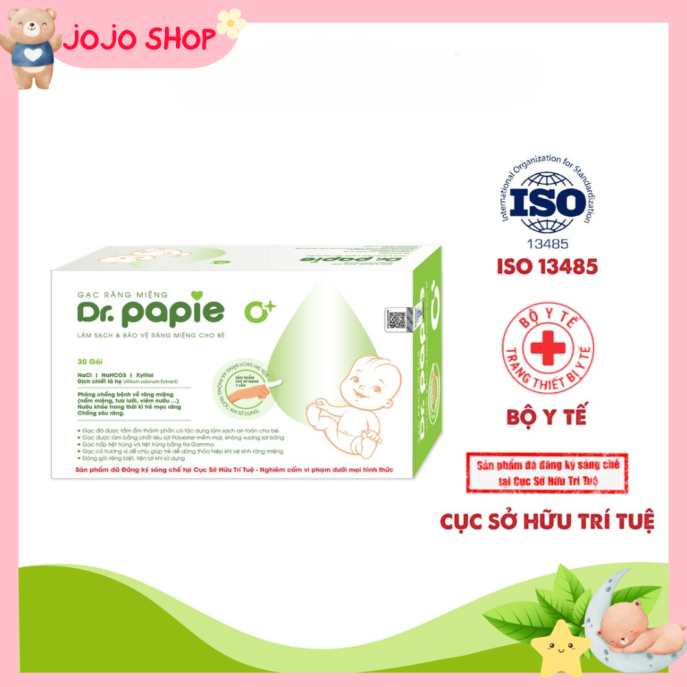 Gạc Rơ Lưỡi Dr.Papie , Làm Sạch Răng, Lưỡi, Nướu và Khoang Miệng Cho Bé - 30Gói/Hộp