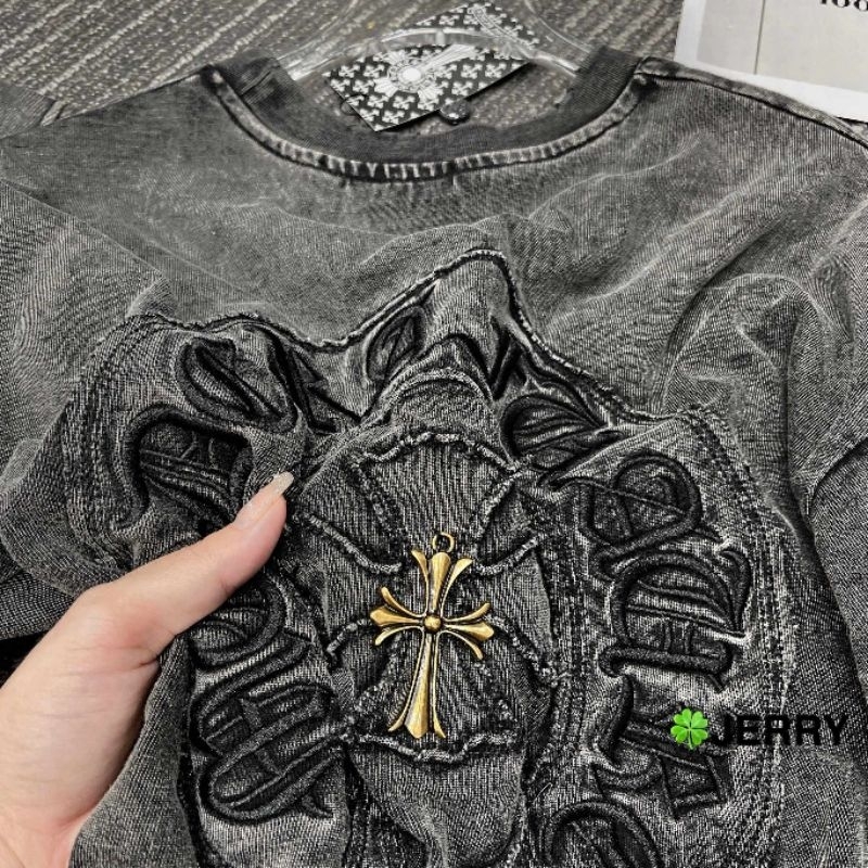 Áo phông loang rách gấu logo thêu hàng QCL1