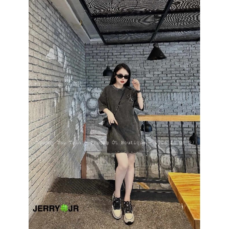 Áo phông loang rách gấu logo thêu hàng QCL1