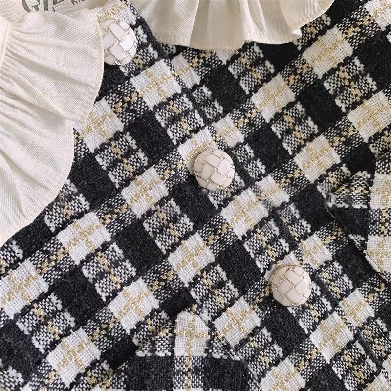Set Dạ Tweed Cổ Bèo QCCC Bé Gái