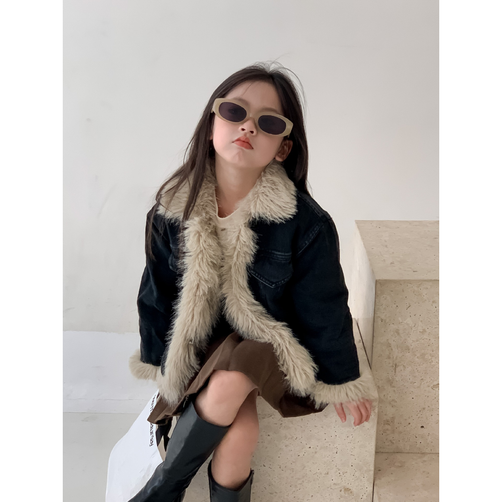 Áo Khoác Denim Lót Lông Cao Cấp Bé Gái