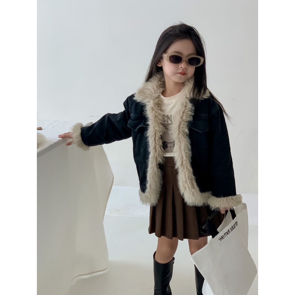 Áo Khoác Denim Lót Lông Cao Cấp Bé Gái