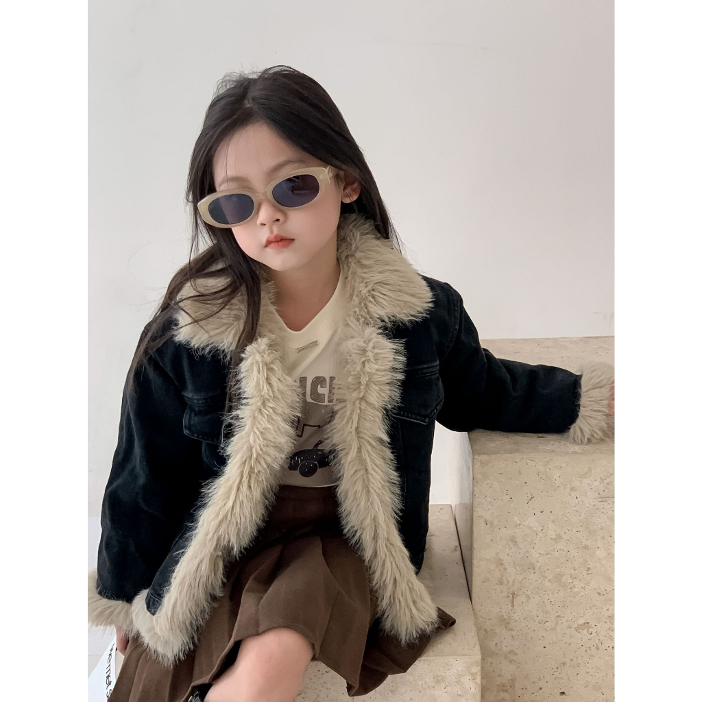 Áo Khoác Denim Lót Lông Cao Cấp Bé Gái