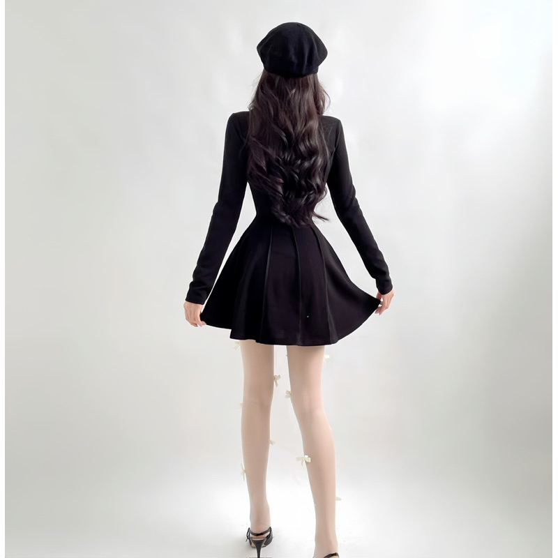 Đầm cổ lọ tay dài Luna Dress NGOCCLOTHING nữ  Váy thun gân dáng xoè thu đông