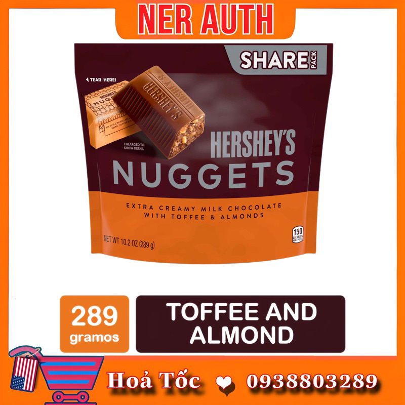 Kẹo Socola Hershey’s Nuggets Milk Chocolate With Almonds Mỹ