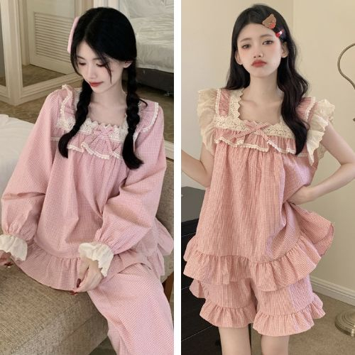 (SẴN) Set bộ mặc nhà sát nách hồng phối ren 2 màu quảng châu