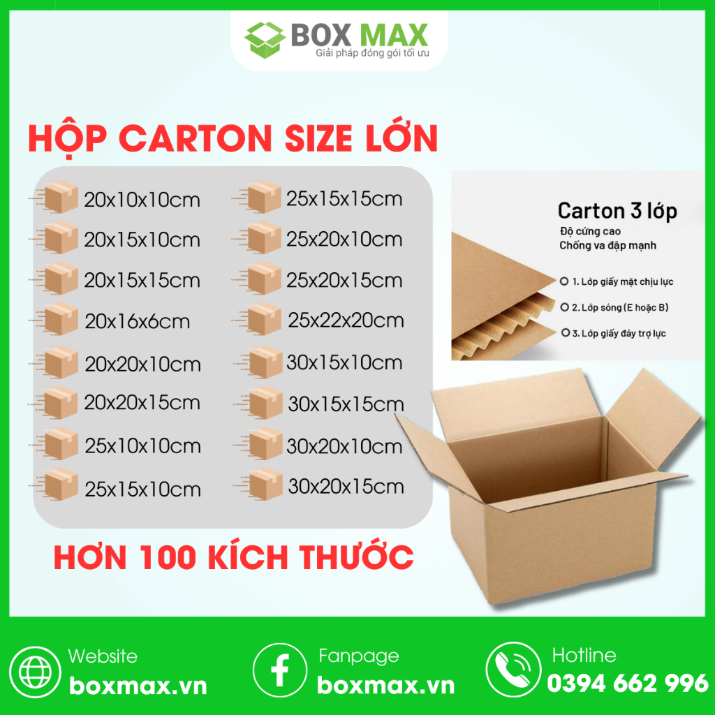 Hộp carton đóng hàng nhiều size lớn - Hộp giấy đựng giày, túi xách