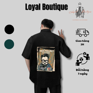 Áo sơ mi nam tay ngắn họa tiết thêu cao cấp thương hiệu LOYAL, áo sơ mi form rộng chất mango dày dặn đứng form