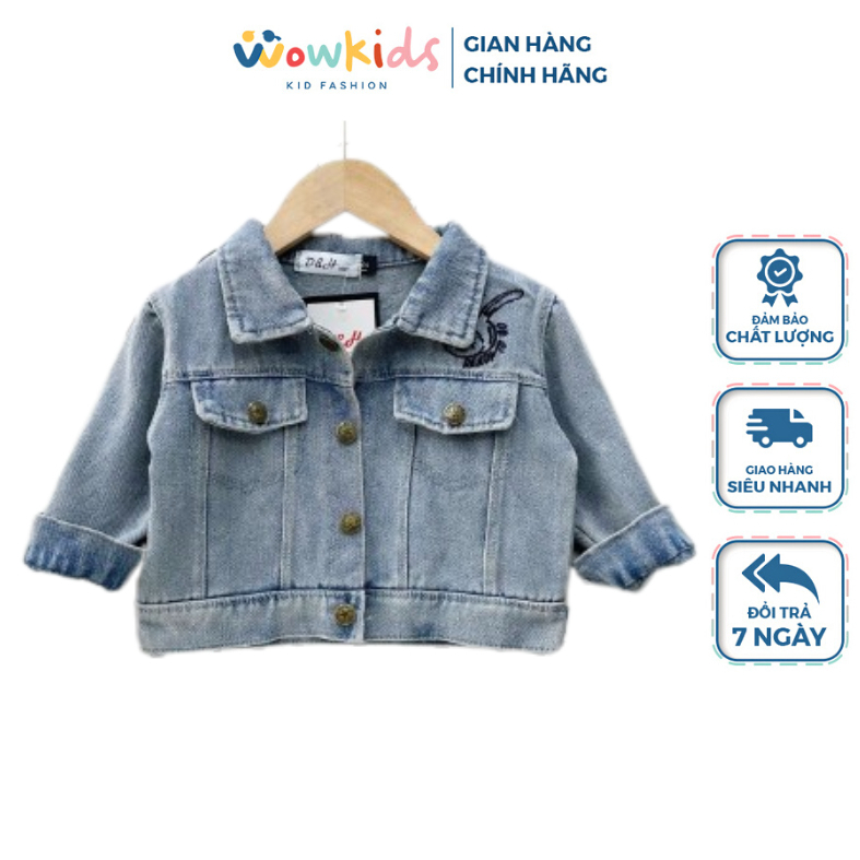Áo Khoác Bò Họa Tiết Thỏ Dễ Thương Cho Bé WOWKIDS, Áo Khoác Jeans Mềm Họa Tiết Thỏ Dễ Thương