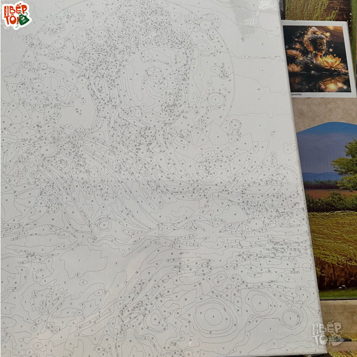 TRANH TÔ MÀU THEO SỐ HÓA PHẬT GIÁO,căng khung dày 2,5cm Khổ 40x50cm.