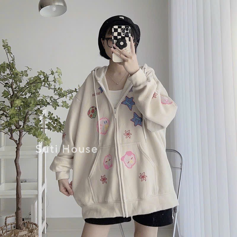 Áo Khoác Nỉ Form Rộng In Hình Ngôi Sao Siêu Đẹp